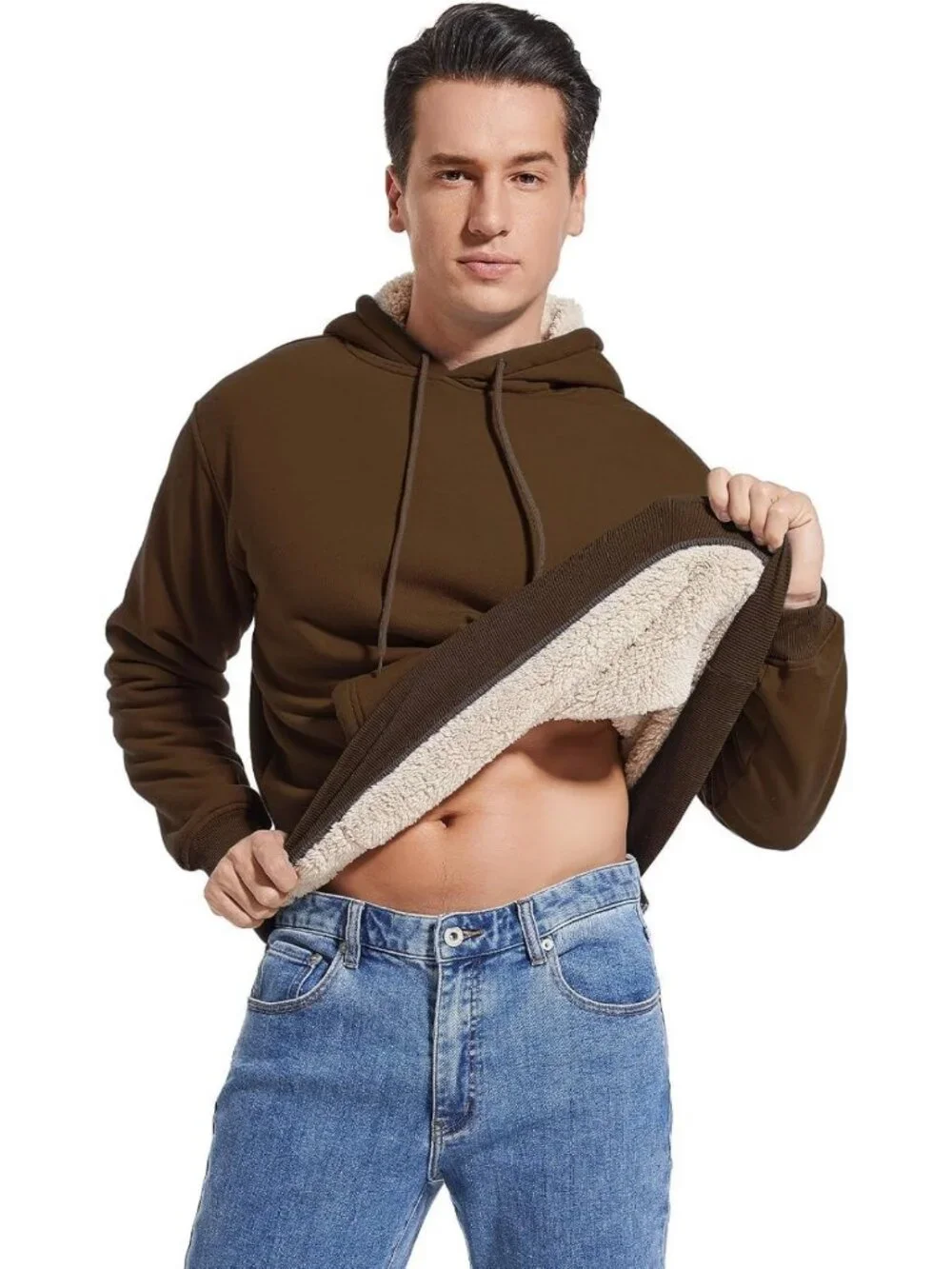 Cozy Men's Sherpa Fleece Pullover Hoodie - Warm Cotton Sweatshirt for Winter